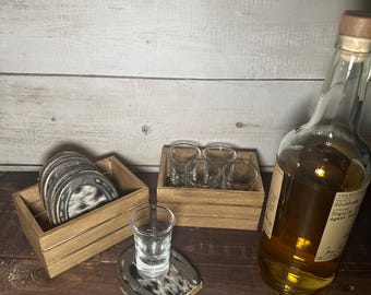 Western Cowhide shot glass horseshoe coaster gift sets