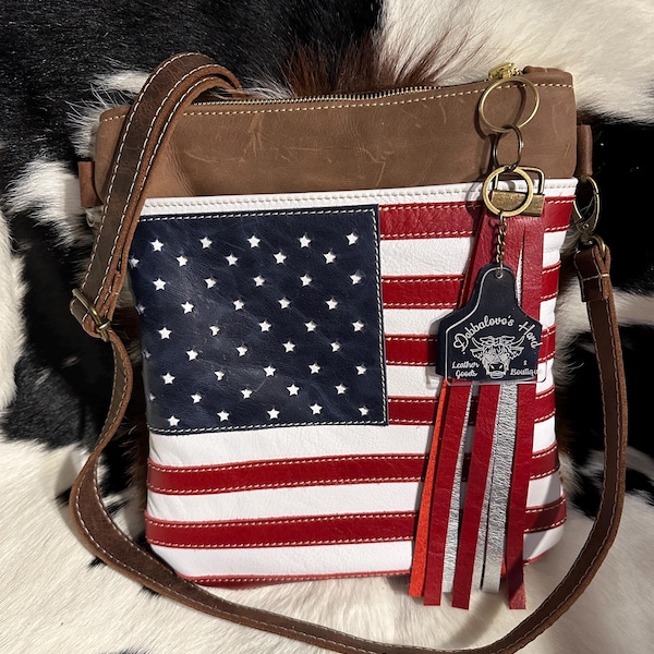 Usa Patriot Pattern Print Leather Tote Bag main image 0