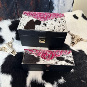 Cowhide Leather Jewelry Box Set: Western Travel Case, Made in USA