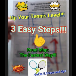 3 Steps Up Your Tennis Level the Fastest - laminierte Anleitungskarte mit Diagramm
