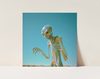Strange Metallic Alien Photo PRINTABLE, Photography, Area 51 Alien Photo, Roswell New Mexico, Album Art, Space-Themed Art Print, Trippy