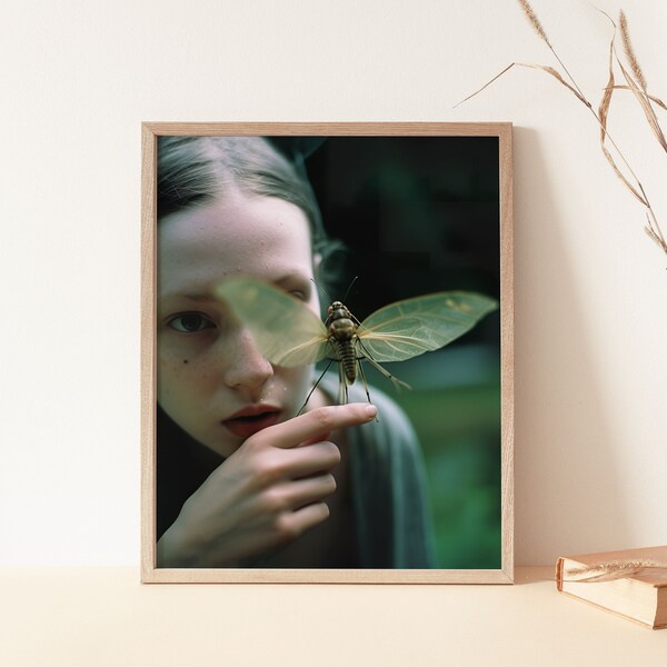 Girl Looking At Dragonfly PRINTABLE, Nature Wall Art, Modern Farmhouse, Dragonfly Photography, Kid Animals, Bugs Photography, Beautiful Bugs