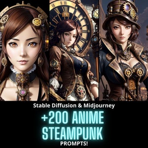 STABIL DIFFUSION - MIDJOURNEY Steampunk Anime-uppmaningar