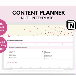 Content Planner and Calendar Notion Template | For Social Media Content, Email, Blog | Monthly and Weekly Content Calendar | Content System