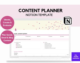 Content Planner and Calendar Notion Template | For Social Media Content, Email, Blog | Monthly and Weekly Content Calendar | Content System