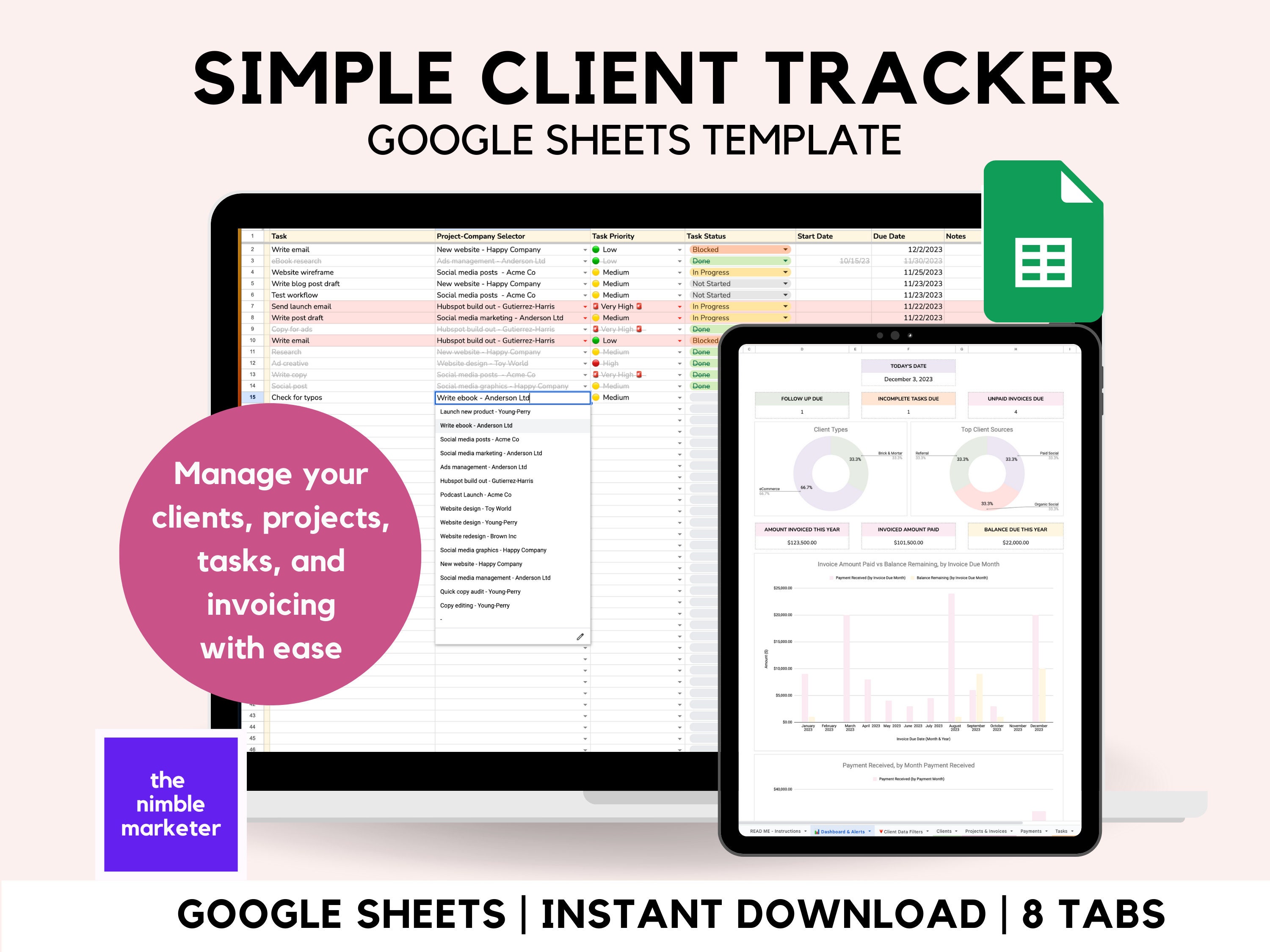 Client Tracker Spreadsheet | Google Sheets Template for Consultants ...