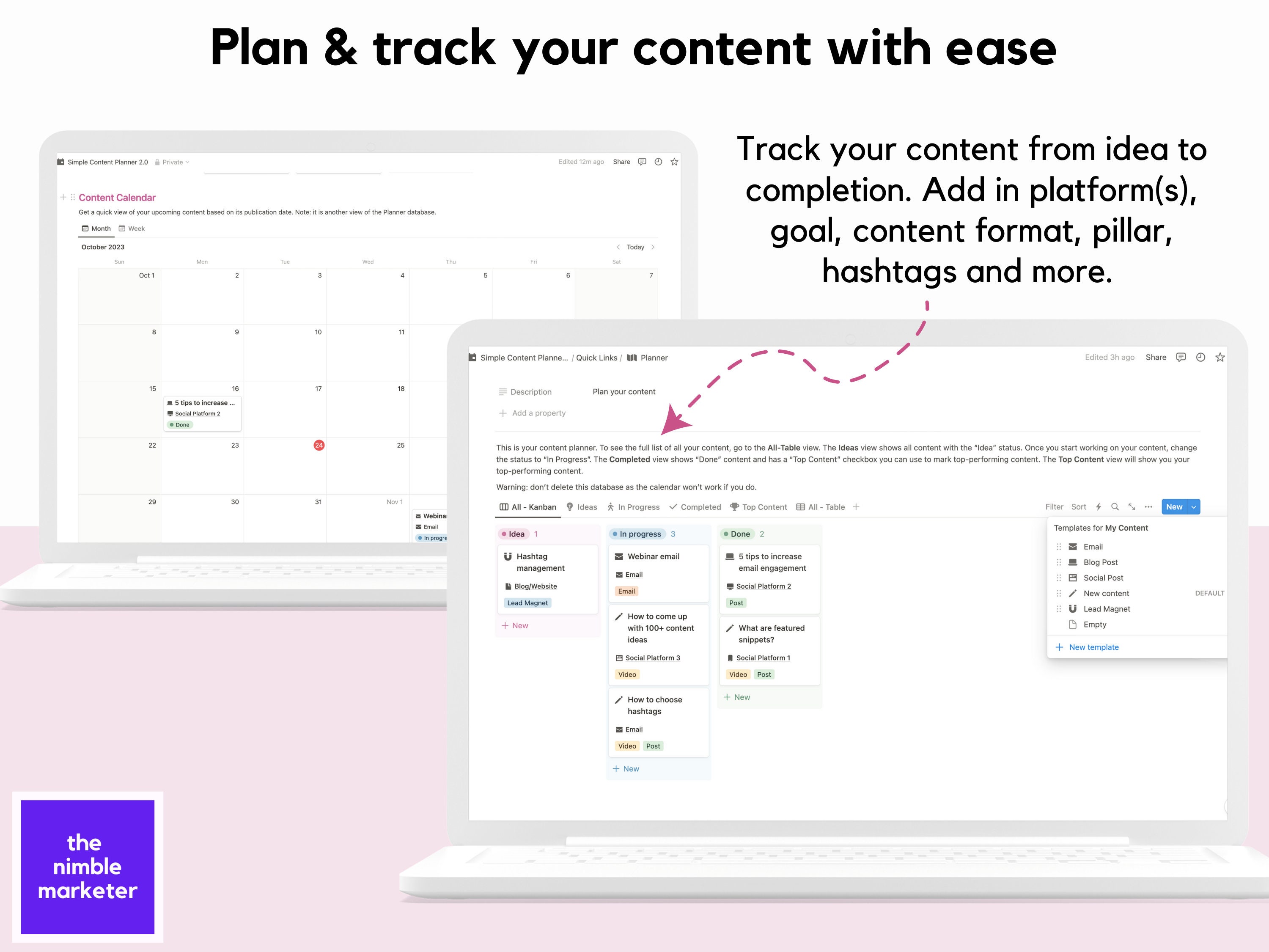 Social Media Content Calendar & Planner Notion Template | Business ...