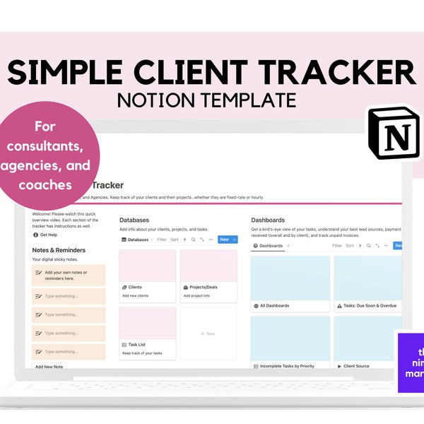 Client Tracker Notion Template for Freelancers, Consultants and Coaches | CRM | Client Management Tracker w/ Task Tracker | Invoice Tracker