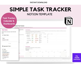 Task Tracker Notion Template |To-do List Planner | Notion Task Management Template | Dashboards | Task Manager | Activity Tracker| Task List