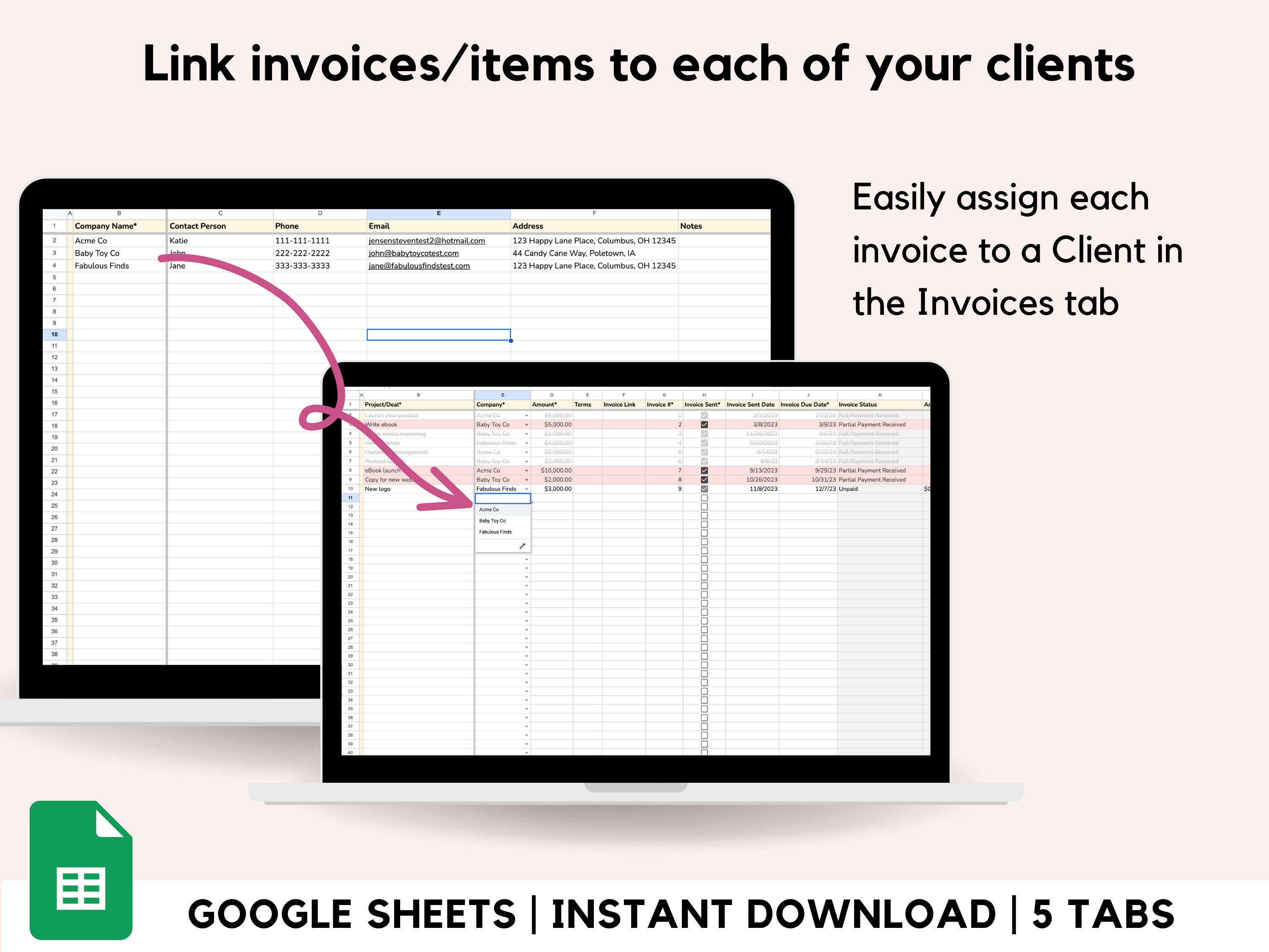 Invoice Tracker Spreadsheet for Google Sheets | Client Payment Tracker ...