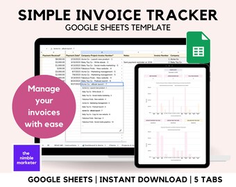 Factuurtracker-spreadsheet voor Google Spreadsheets | Klantbetalingstracker | Klantbetalingstracker | Factuurdashboard voor kleine bedrijven