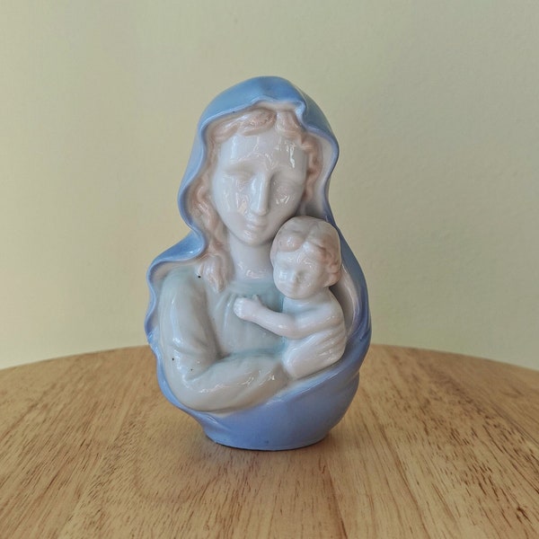 Madonna and Child Porcelain Figure Statue, Vintage, Bust Porcelain Statue