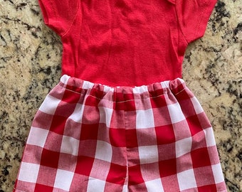 Red Gingham Gender Neutral Shorts