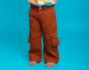 Warm Brown Cargo Pants, Gender-Neutral Brown Cargo Pants for Kids