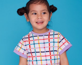 Organic Pima Cotton Kids Retro Shirt, Comfy slim fit gender-neutral kids' shirt, Picnic Blanquet Design, GOTS certified.