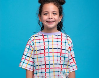 Organic Pima Cotton Kids Tee, Comfy oversized, gender-neutral kids' shirt, Picnic Blanquet Design, GOTS certified.