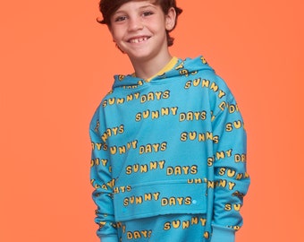 Organic Pima Cotton Kids Hoodie, Comfy gender-neutral kids' hoodie, Sunny Days Design, GOTS certified.