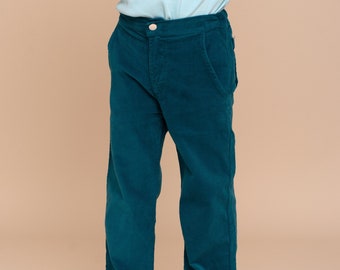 Blue Deep Lagoon Corduroy Pants for Kids, Gender Neutral, Adjustable waistband Corduroy Pants for Children