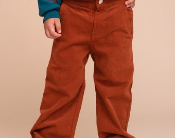Pantalon en velours côtelé brun chaud pour enfants, neutre en matière de genre, pantalon en velours côtelé à ceinture réglable pour enfants