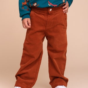 Warm Brown Corduroy Pants for Kids, Gender Neutral, Adjustable waistband Corduroy Pants for Children