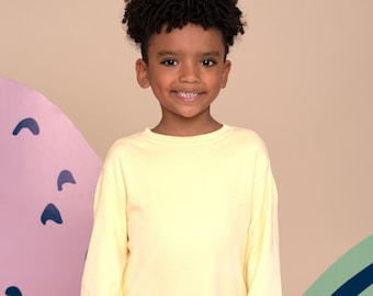 Organic Cotton Kids Long Sleeve Shirt, Pastel color Long Sleeve Tee for kids, Unisex Relaxed Fit crew Softest Long-Sleeve Solid T-Shirt