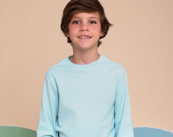 Organic Cotton Kids Long Sleeve Shirt, Pastel color Long Sleeve Tee for kids, Unisex Relaxed Fit crew Softest Long-Sleeve Solid T-Shirt