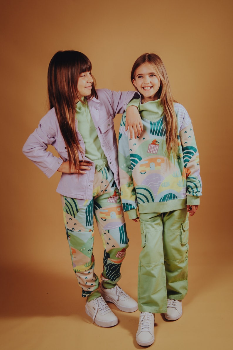 Organic Pima Cotton Kids Joggers Sasquatch-inspired Bigfoot-inspired unisex jogger for children Sasland Print, kids trousers GOTS certified. image 2