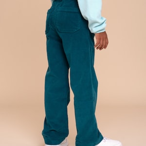 Blue Corduroy Kids Pants: Adjustable Waistband, Deep Lagoon