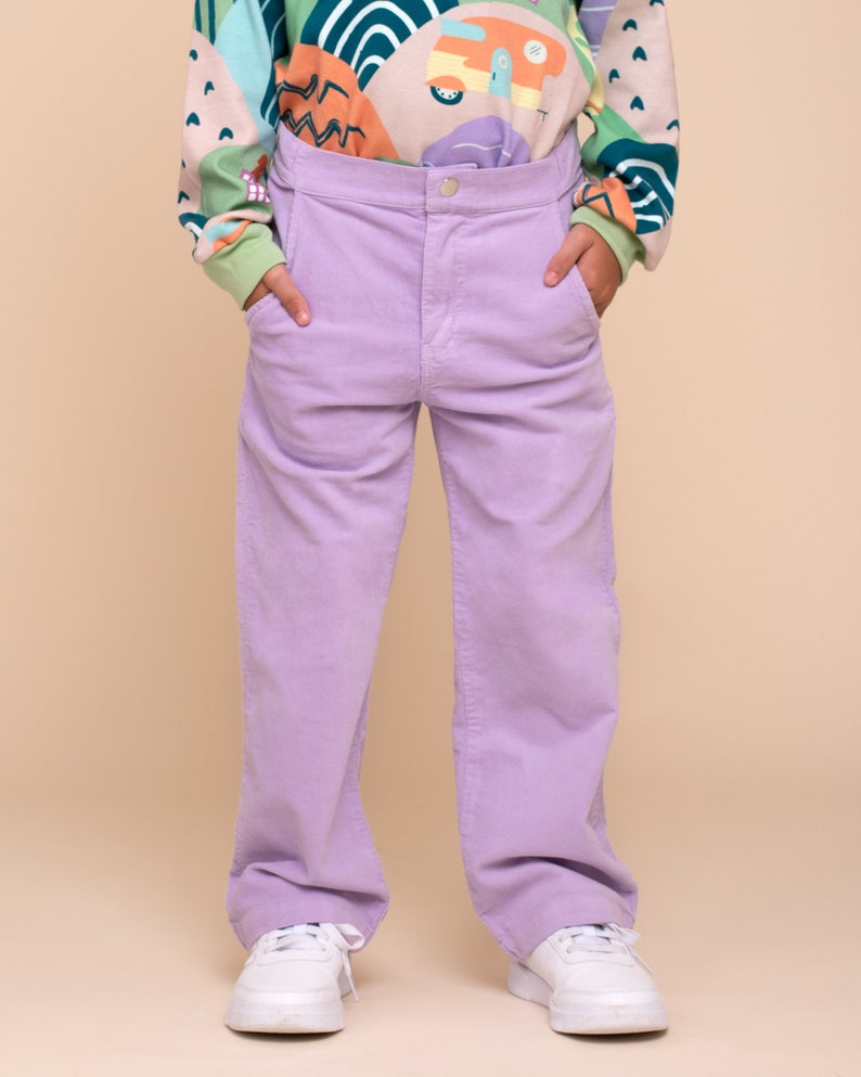Lavender Corduroy Pants for Kids, Gender Neutral, Adjustable waistband Corduroy Pants for Children image 1
