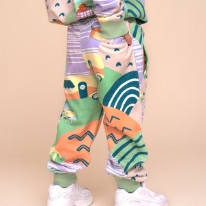 Organic Pima Cotton Kids Joggers Sasquatch-inspired Bigfoot-inspired unisex jogger for children Sasland Print, kids trousers GOTS certified. image 4