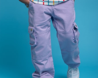 Kids Cargo Pants, Gender-Neutral Lavender Cargo Pants for Kids