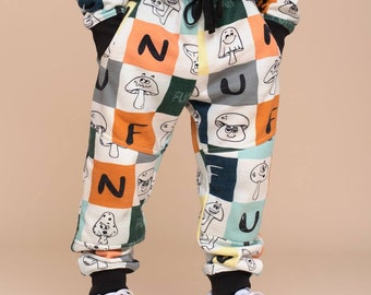 Organic Pima Cotton Kids Joggers: Vintage Fungi Print Sweatpants