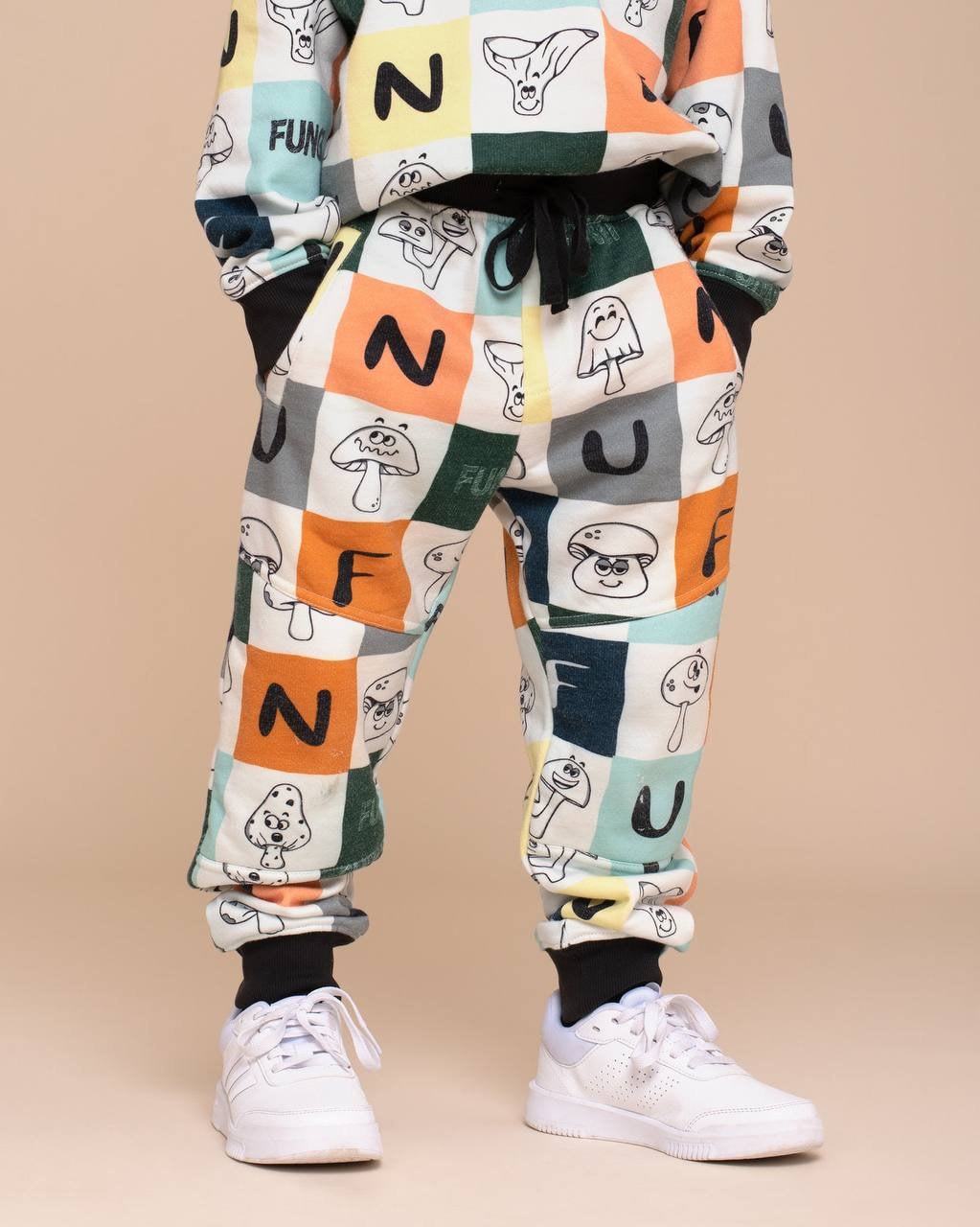 Organic Pima Cotton Kids Joggers: Vintage Fungi Print Sweatpants
