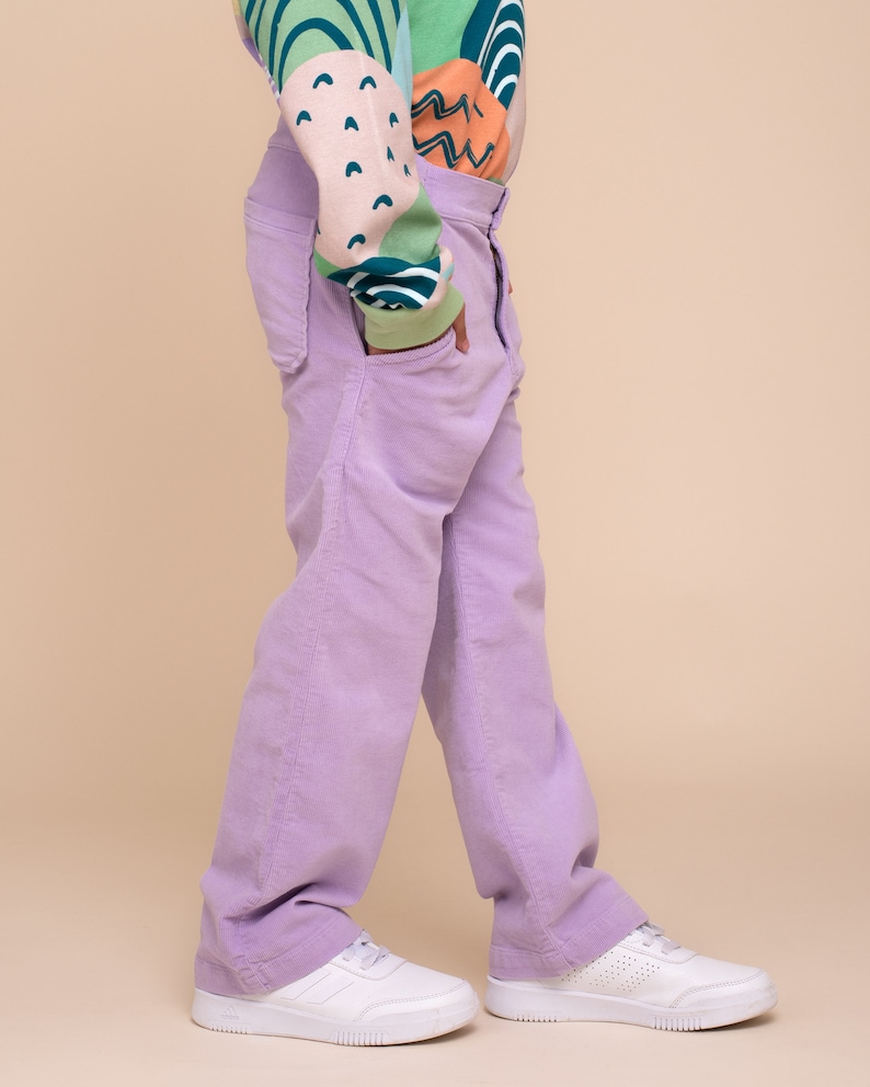 Lavender Corduroy Pants for Kids, Gender Neutral, Adjustable waistband Corduroy Pants for Children image 2