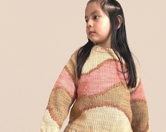 Handmade Merino Alpaca Kids Sweater: Brown Intarsia Knit