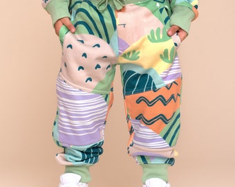 Organic Pima Cotton Kids Joggers Sasquatch-inspired Bigfoot-inspired unisex jogger for toddlers Sasland Print, kids trousers GOTS certified.