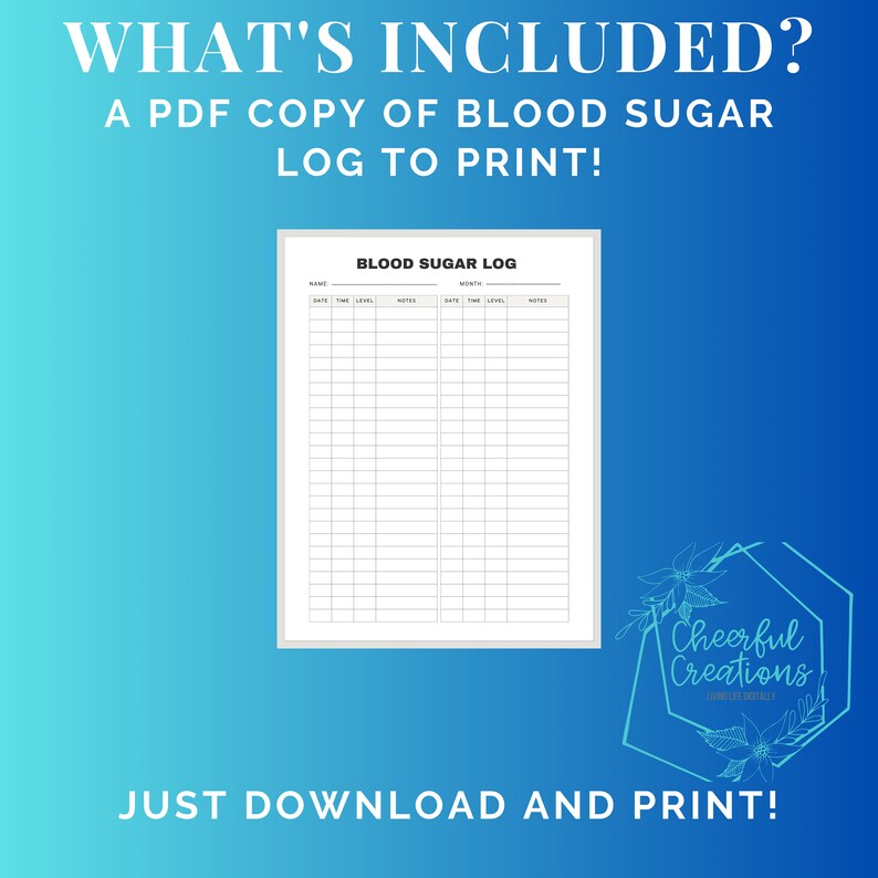 Blood Sugar Log Printable Blood Sugar Reading Tracker Etsy