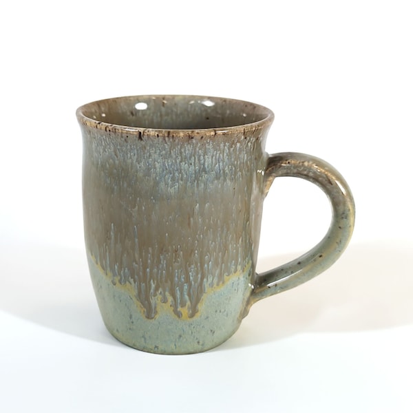 Handthrown Sea Green Stoneware Mug, 12oz, variegated blue-green