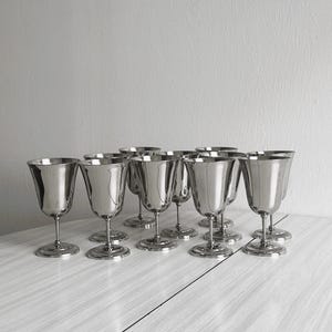 Set of 10 shiny silver metal footed cups, Letang Remy stainless steel cup, metal tableware, stainless steel bowls, dessert service, gift
