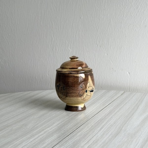 Vintage Ceramic Condiment Jar, Small Spice Jar, Hand Painted Floral Decor, Retro Kitchen Accessory, Elegant Storage, Small Gift