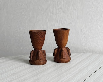 Pair of carved wooden egg cups, brutalist style, unique kitchen decoration, designer interior, small designer gift, table decor