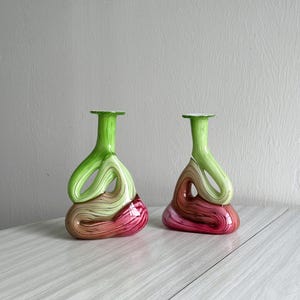 2 jarrones de vidrio soplado con forma de soliflor, diseño orgánico colorido, decoración de moda, candelabro o portavelas, regalo inusual y atemporal