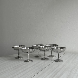 6 stainless steel footed bowls in the Letang Remy style, French manufacture, metal tableware, stainless steel bowls, dessert service, vintage gift