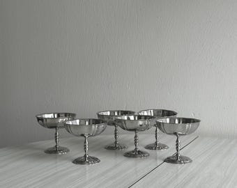 6 stainless steel footed bowls in the Letang Remy style, French manufacture, metal tableware, stainless steel bowls, dessert service, vintage gift