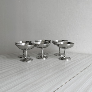 6 stainless steel footed bowls, Letang Remy style, French made, metal tableware, stainless steel bowls, dessert set, gift