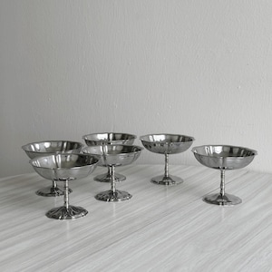 6 stainless steel footed bowls, Letang Remy style, French manufacture, metal tableware, stainless steel bowls, dessert service, gift.