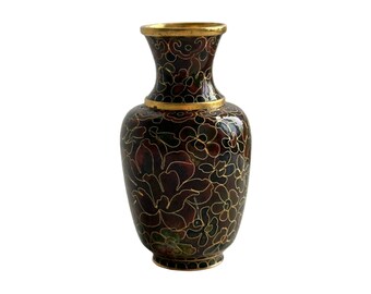 Petit vase décoratif en émaux cloisonnés fleurs.