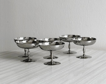 6 matt stainless steel footed bowls in the Letang Remy style, made in France, metal tableware, stainless steel bowls, dessert service, gift