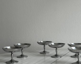 Lot 6 Coupelles Sur Pied Inox 18/10 Remy Letang - Vaisselle Vintage 1970 - Argenté
