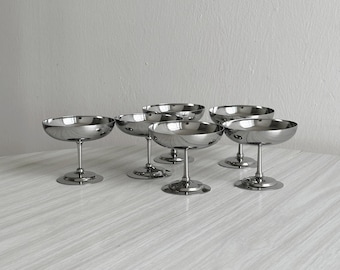 6 o 8 coppe per gelato in acciaio inox lucido, coppe vintage su supporto, stoviglie retrò chic per dessert, gelato o macedonia di frutta